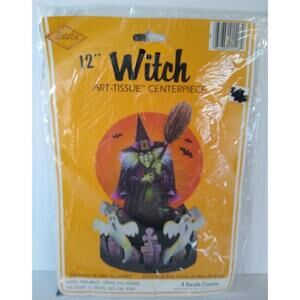 Halloween Witch Decoration 1984 Vintage Sealed Paper And Tissue Centerpiece 12"